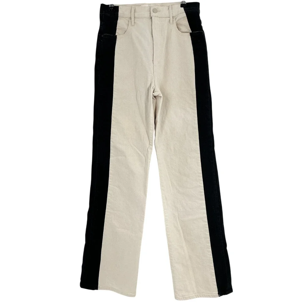 MOTHER Two-Tone Cream and Black Wide-Leg Jeans